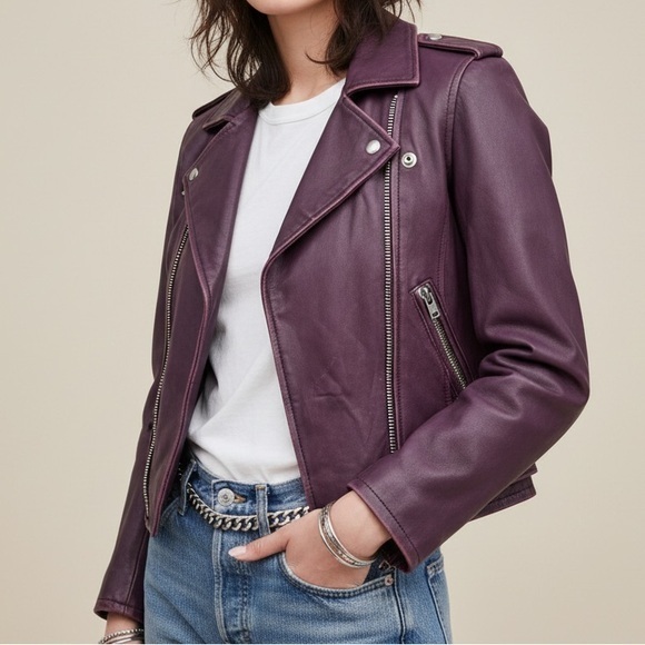 IRO Jackets & Blazers - IRO ASHVILLE LEATHER JACKET Plum Purple Moto Biker NWT